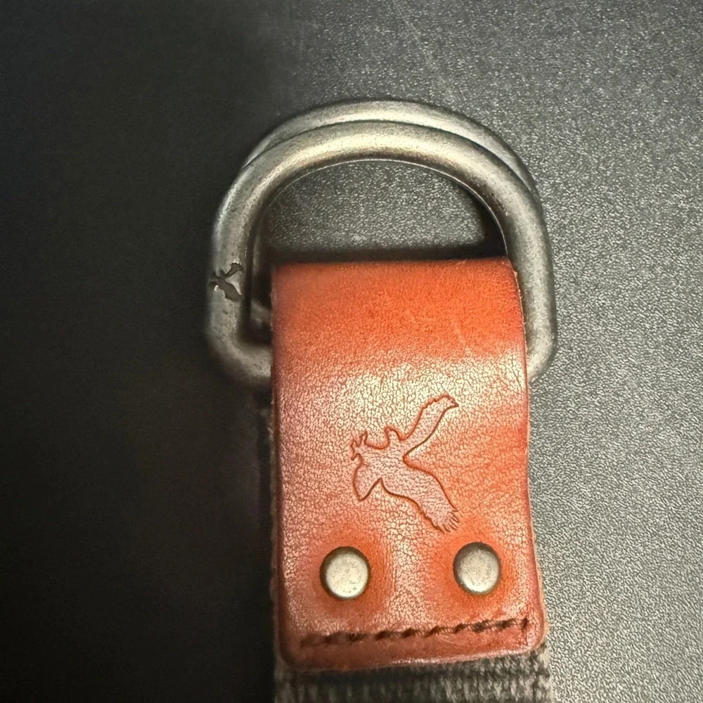 Y2k American Eagle Mens 2 Sided Rope D-Ring Belt Grey Blue Leather Trim 48
